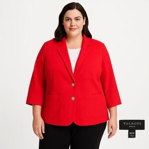 Talbots Woman Red Textured Blazer Jacket 20W One Button Career Classic Cotton